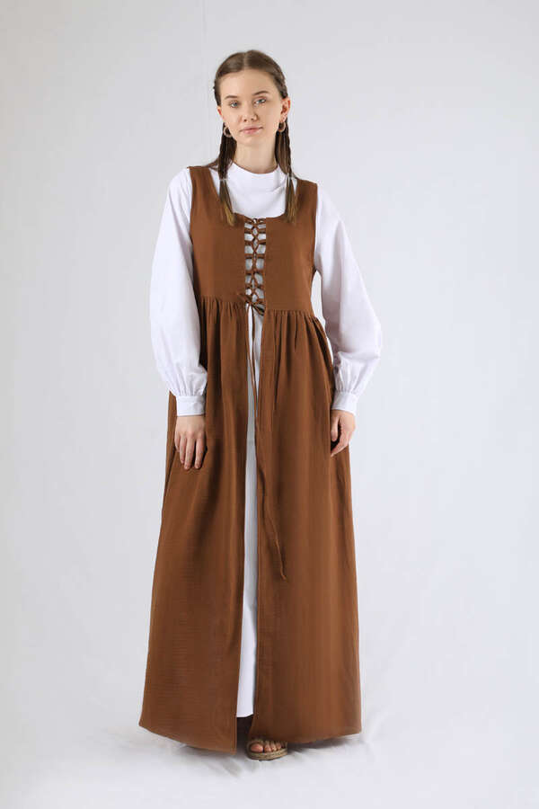 Lace-up Gilet Set Brown - 3