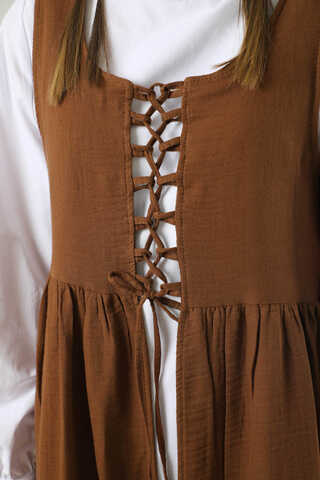 Lace-up Gilet Set Brown - 4