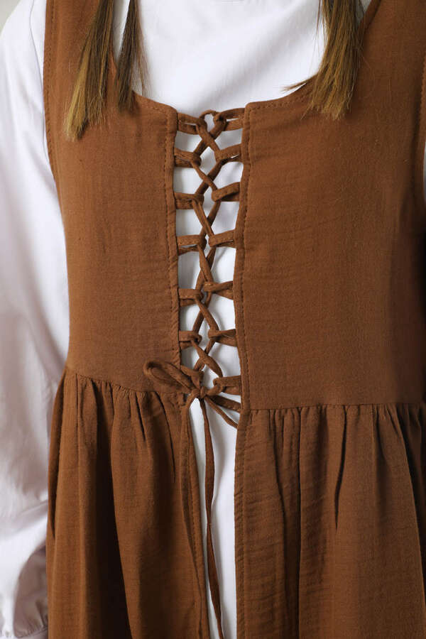 Lace-up Gilet Set Brown - 4
