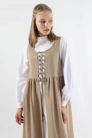 Lace-up Gilet Set Camel - 2