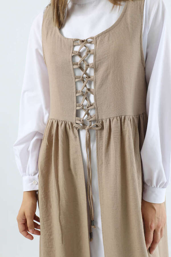 Lace-up Gilet Set Camel - 4