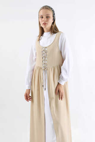 Lace-up Gilet Set Cream - 2
