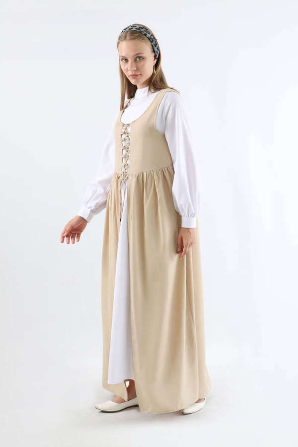 Lace-up Gilet Set Cream - 3