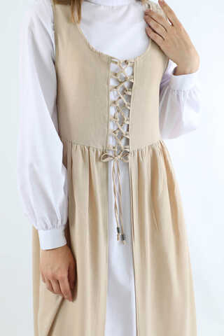 Lace-up Gilet Set Cream - 4