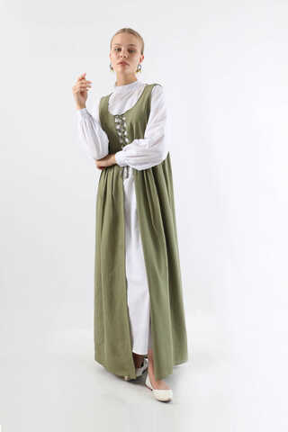 Lace-up Gilet Set Khaki - 1