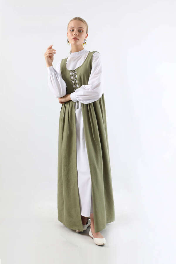 Lace-up Gilet Set Khaki - 1