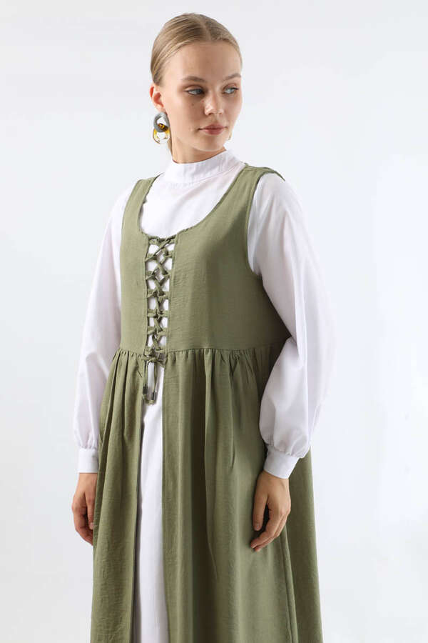 Lace-up Gilet Set Khaki - 2