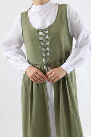 Lace-up Gilet Set Khaki - 4