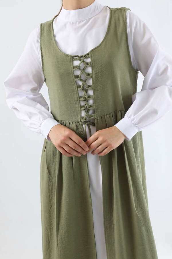 Lace-up Gilet Set Khaki - 4