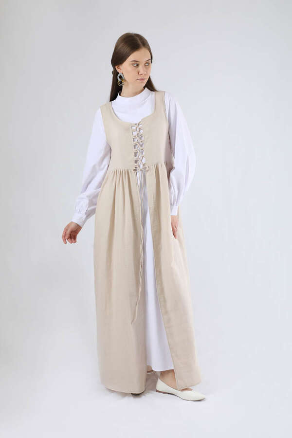 Lace-up Gilet Set Stone - 3