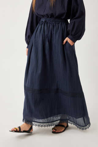 Lara Dantelli Etek Lacivert - 6