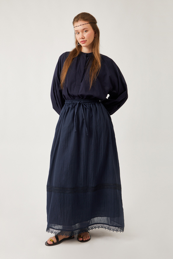 Lara Dantelli Etek Lacivert - 5