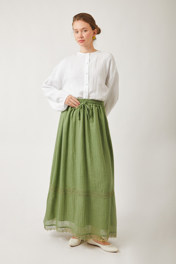 Lara Dantelli Etek Soft Yeşil - 1