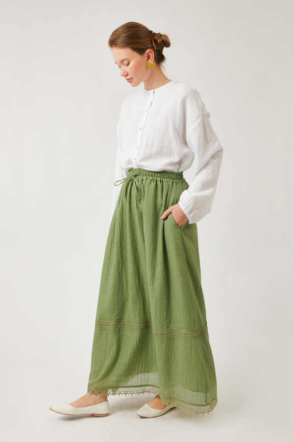 Lara Dantelli Etek Soft Yeşil - 5