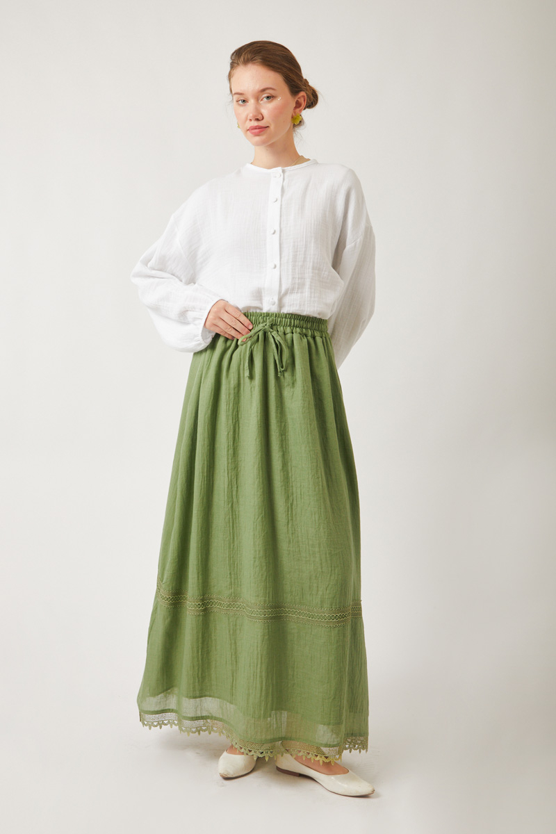 Lara Dantelli Etek Soft Yeşil