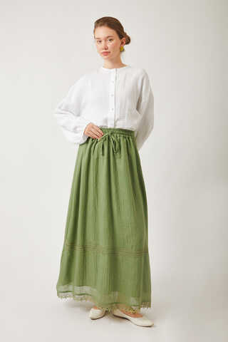 Lara Dantelli Etek Soft Yeşil - 1