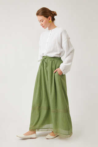 Lara Dantelli Etek Soft Yeşil - 5