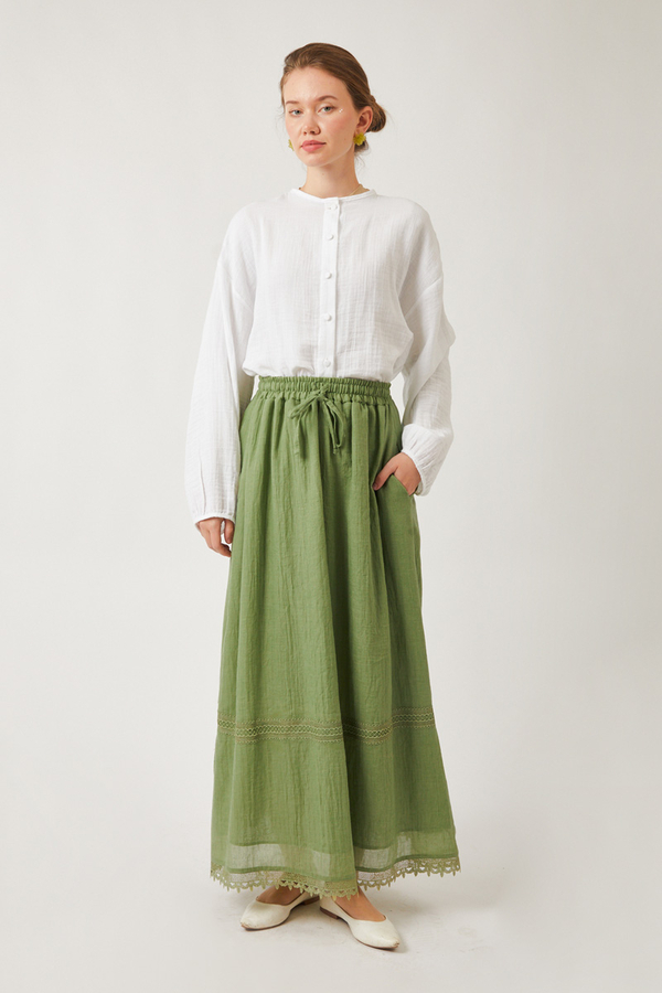 Lara Dantelli Etek Soft Yeşil - 4