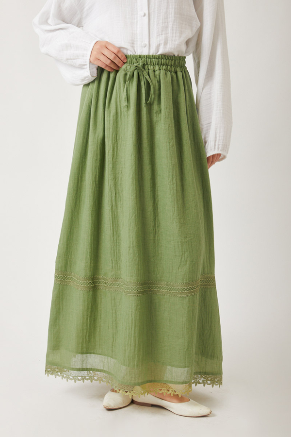 Lara Dantelli Etek Soft Yeşil - 3