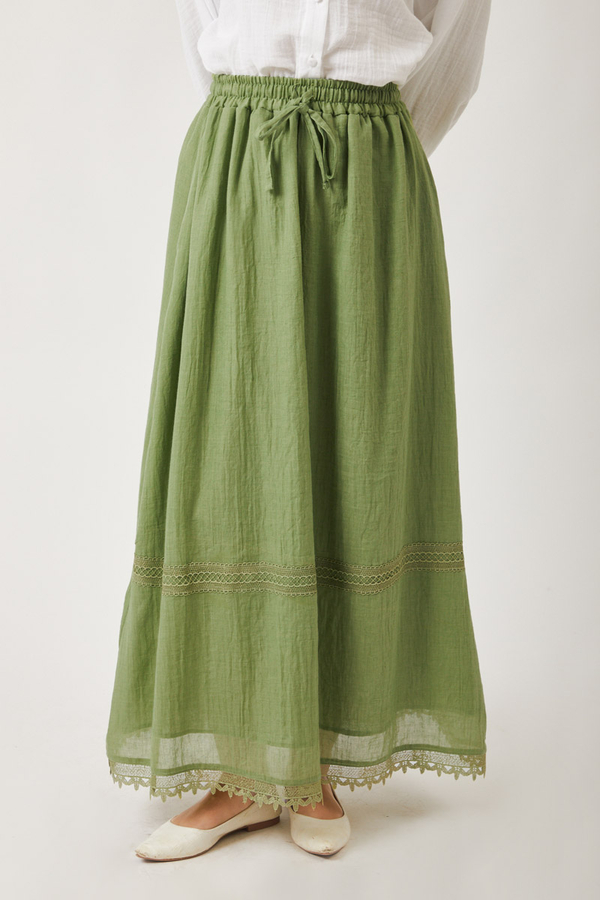 Lara Dantelli Etek Soft Yeşil - 6