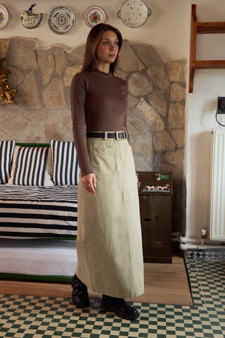Large Pocket Gabardine Skirt Stone - 1