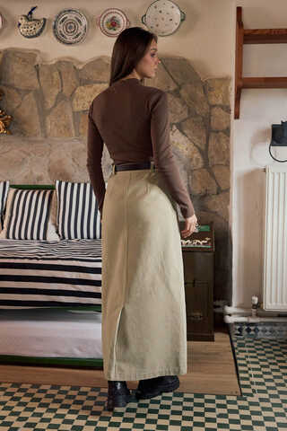 Large Pocket Gabardine Skirt Stone - 5