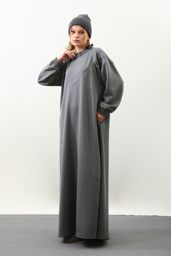 Lastik Büzgü Detaylı Elbise Antrasit - 3