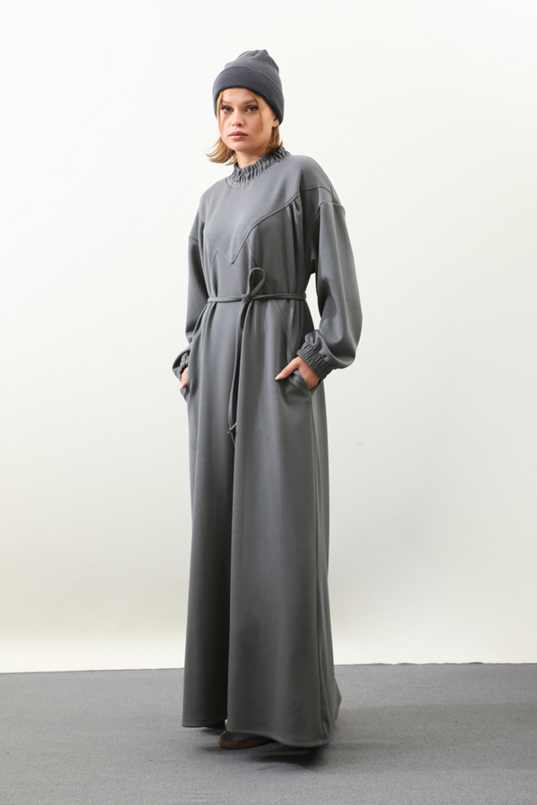 Lastik Büzgü Detaylı Elbise Antrasit - 7