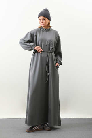 Lastik Büzgü Detaylı Elbise Antrasit - 8