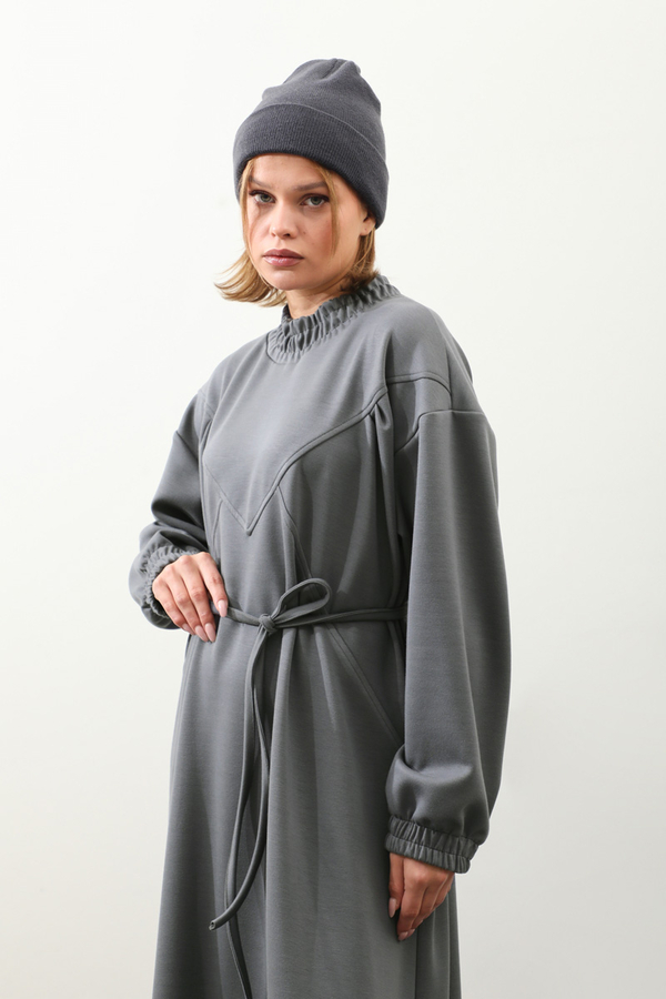 Lastik Büzgü Detaylı Elbise Antrasit 