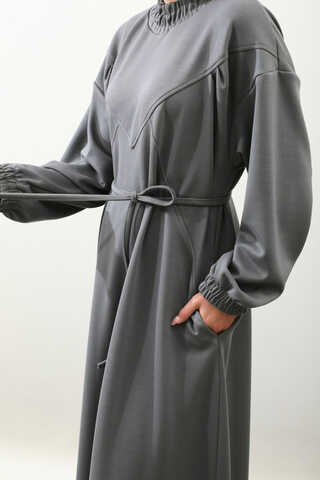 Lastik Büzgü Detaylı Elbise Antrasit - 9