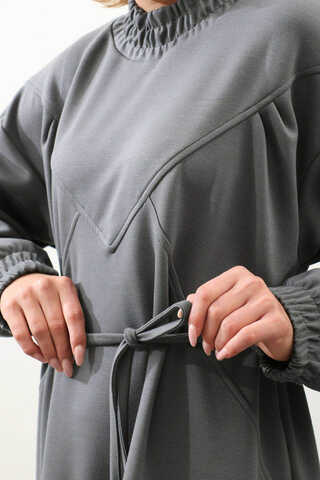 Lastik Büzgü Detaylı Elbise Antrasit - 10