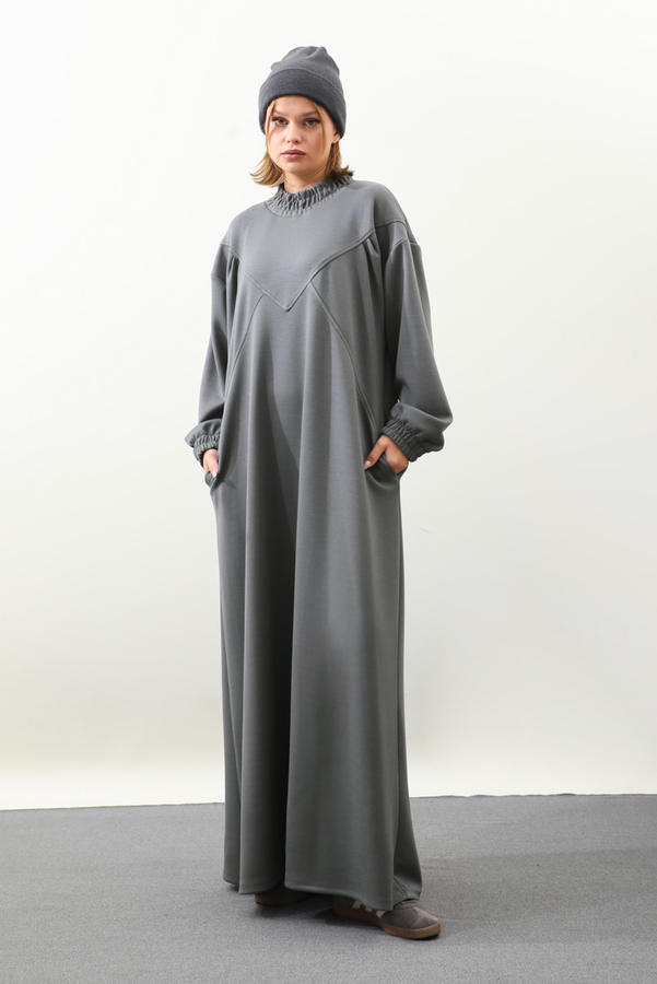 Lastik Büzgü Detaylı Elbise Antrasit - 2