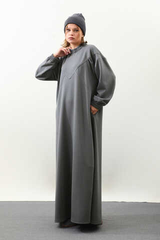 Lastik Büzgü Detaylı Elbise Antrasit - 3