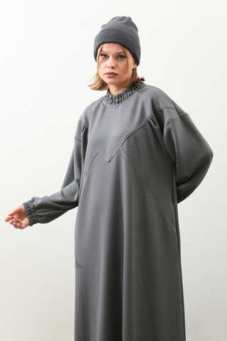 Lastik Büzgü Detaylı Elbise Antrasit - 4