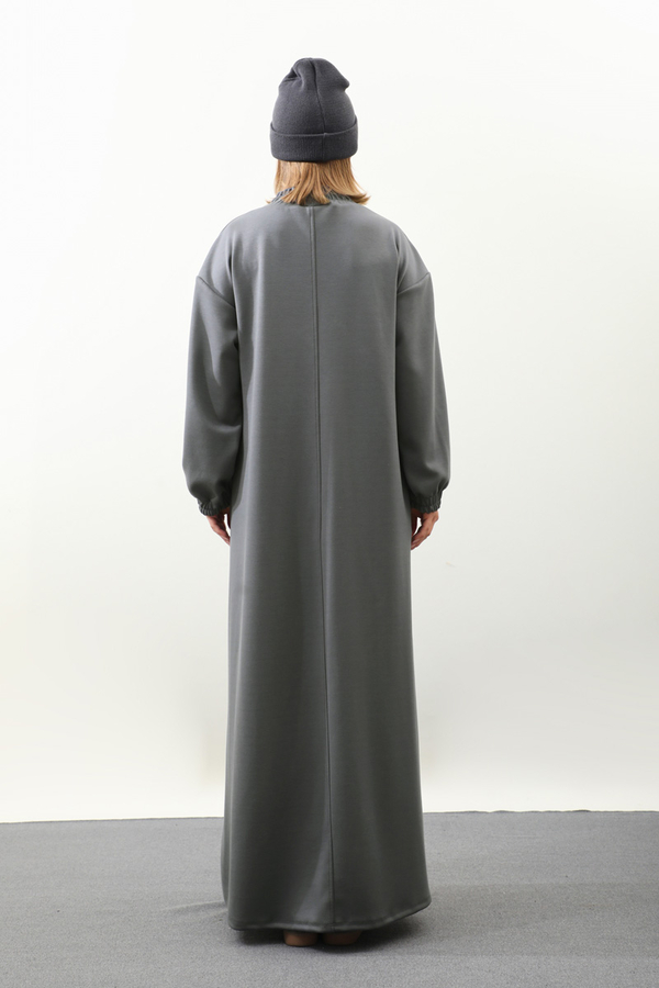 Lastik Büzgü Detaylı Elbise Antrasit - 12