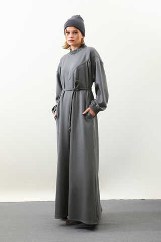 Lastik Büzgü Detaylı Elbise Antrasit - 7