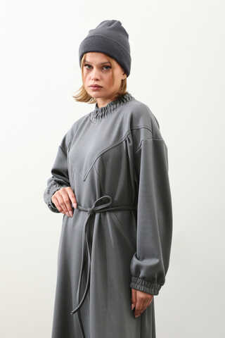 Lastik Büzgü Detaylı Elbise Antrasit - 1