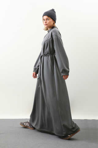 Lastik Büzgü Detaylı Elbise Antrasit - 11