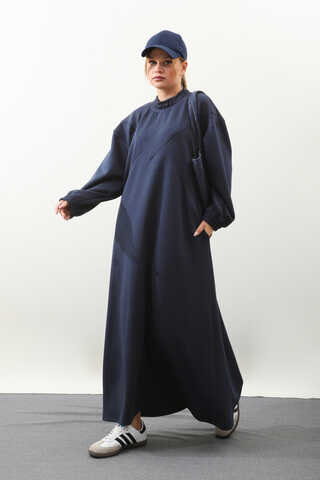 Lastik Büzgü Detaylı Elbise Lacivert - 2