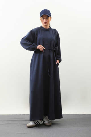 Lastik Büzgü Detaylı Elbise Lacivert - 6