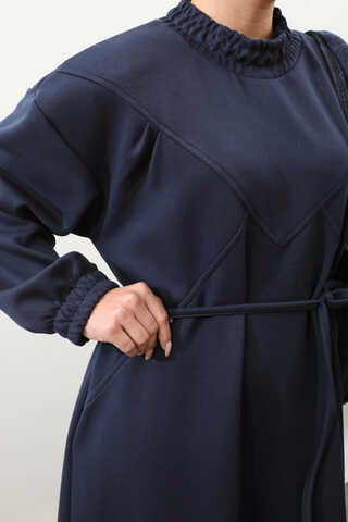 Lastik Büzgü Detaylı Elbise Lacivert - 8