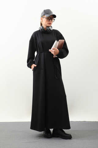 Lastik Büzgü Detaylı Elbise Siyah - 4