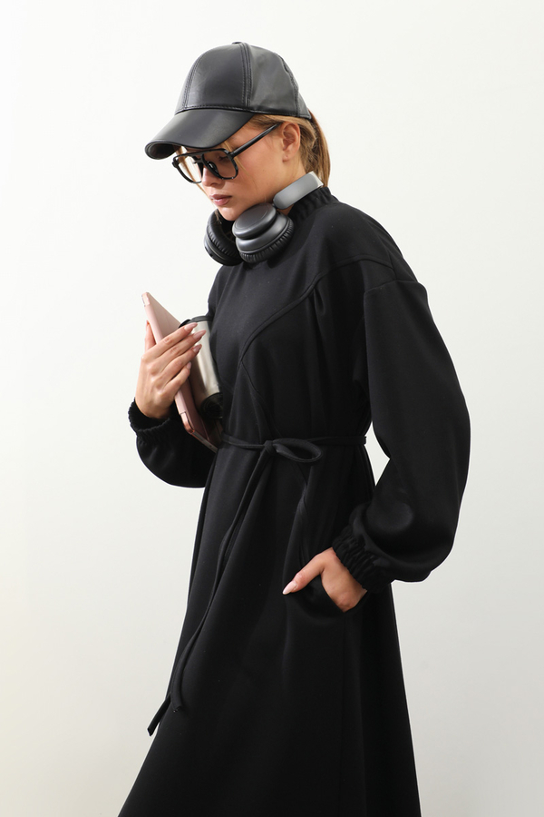 Lastik Büzgü Detaylı Elbise Siyah - 7