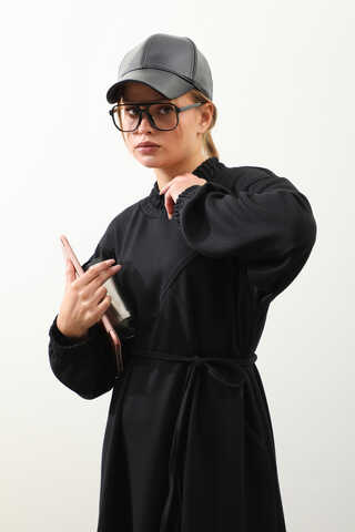 Lastik Büzgü Detaylı Elbise Siyah - 9