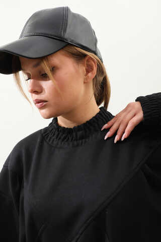 Lastik Büzgü Detaylı Elbise Siyah - 10