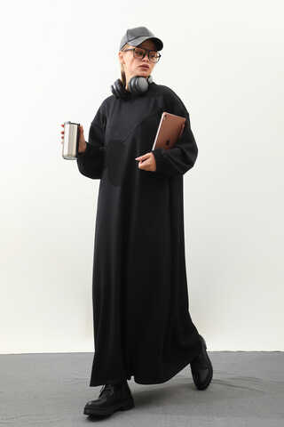 Lastik Büzgü Detaylı Elbise Siyah - 1