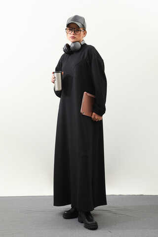 Lastik Büzgü Detaylı Elbise Siyah - 2