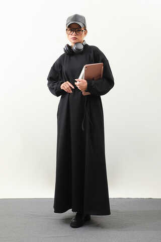 Lastik Büzgü Detaylı Elbise Siyah - 5