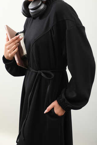 Lastik Büzgü Detaylı Elbise Siyah - 8